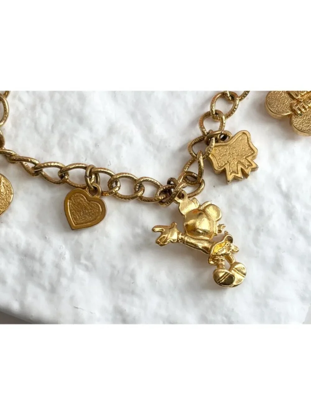 Disney Signed Minnie Mouse Friends Forever Charm Gold Toned Vintage Bracelet - Picture 15 of 16